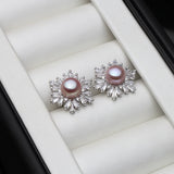 Geometric Snowflake Real Multicolour Pearls AAA Zircon Diamonds Silver Earrings