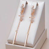 14 Karat Gold Filled AAA Zircon Diamonds Long Tassel Cross Dangle Earrings
