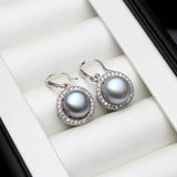 Elegant Real Multicolour Pearls pavé-set AAA Zircon Diamonds Silver Drop Earrings