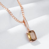 Beautiful Square Brown Rolled 14K Rose Gold AAA Zircon Crystal Necklace for Women - High Quality Jewellery