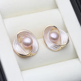 Beautiful Wave Design Multicolour Real Pearls Gold Colour Silver Stud Earrings
