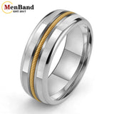Mother Of Pearl Shell Rose Gold Guitar String Inlaid Dome Polished Tungsten Rings
