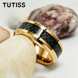 Black Carbon Fiber Inlay Beveled Edge Polished Multicolor Tungsten Carbide Rings