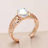 Hot Trend Moonstone Rolled 14K Rose Gold Hollow Flower Ethnic Rings For Women Vintage Daily Fine Jewellery