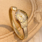Waterdrop Case Single-Coil Snake Bangle Luxury Art Deco Inspired Ladies Watch