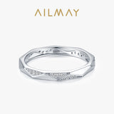 Faceted, Minimalist AAAA Lab Created Diamonds Silver Geometric Design Ring