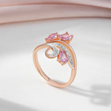 14K Gold Filled Rose and Silver Colour AAA Pink Zircon Crystal Floral Design Two-Tone Ring