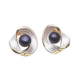Beautiful Wave Design Multicolour Real Pearls Gold Colour Silver Stud Earrings