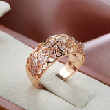 14K Rolled Gold New Luxury Hollow Flower Inlay AAA Zircon Diamonds Vintage Rings