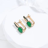 14 Karat Gold Filled Dark Green AAA Zircon Crystals Elegant Drop Earrings For Women