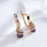 Marvelous Cute Drop Filled 14K Rose Gold Purple Double Layer AAA Zircon Diamonds Earrings - Fashion Jewellery