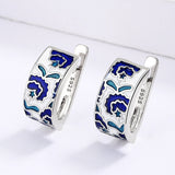 Fashion 925 Silver Classic Creative Handmade Flower Shape Blue Enamel Earrings