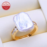 Irregular Big Baroque Natural Pearl Gold AAA Zircon Diamonds Silver Colour Rings
