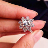 18K White Gold Plated 925 Sterling Silver 2 Carat Sunflower Moissanite Diamonds Engagement Weddings Rings For Women