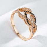 Vintage Boho Unique Filled 14K Rose Gold Black White AAA Zircon Diamonds Ring For Women - Fine Jewellery