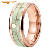 Polished Bevel Edges Electrocardiogram Luminous Glow Inlay Tungsten Carbide Rings