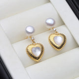 Fluted Heart Real Multicolour Pearls AAA Zircon Diamonds Silver Stud Earrings