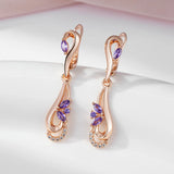 Awesome 14K Filled Rose Gold Luxury Purple AAA Zirconia Diamond Vintage Long Earrings For Women - Fine Jewellery