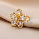 Stainless Steel Delicate AAA Zircon Crystals Flower Rings for Women - New Trend Elegant Luxury Aesthetic Jewellery - The Jewellery Supermarket