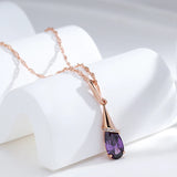 14K Gold Filled Fashion Purple AAA Zircon Crystal Water Drop Long Fine Pendant Necklace