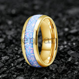 Rainbow Fire Opal Inlay 4/6/8mm Tungsten Carbide  Men Women Comfort Fit Rings