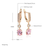 Attractive Rolled 14K Rose Gold Pink AAA Zircon Crystals Dangle Earrings For Women - Luxury Bride Jewellery