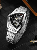 New Designer Luxury Triangle Skeleton Automatic Movement Business Gold Stainless Steel Mechanical Fashion Watches
