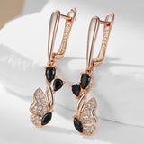 14K Gold Filled Luxury Butterfly design Black AAA Zircon Diamonds Long Drop Earrings