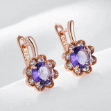 Luxury Round Purple Rolled Rose Gold of 14-Karat purity AAA Zircon Crystals Flower Drop Earrings for Women