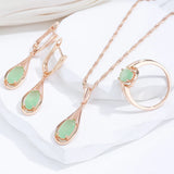 Luxury 14K Rolled Rose Gold AAA Zircon Green Emerald  Drop Pendant Necklace - Vintage Style Fine Jewellery