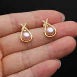 Cross-Over Design Multicolour Real Pearl AAA Zircon Diamonds Stud Earrings