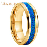 Blue Opal Gold Foil Inlay Domed Polished 6/8mm Tungsten Men Women Wedding Rings