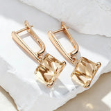 14 Karat Rolled Gold Unique Light Brown Cube AAA Zircon Crsytals Long Drop Earrings