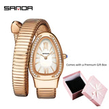 New Light Luxury Serpentine Quartz Rhinestone Embellished Bracelet Watch