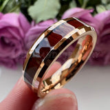 New Tungsten Wood Inlay Beveled Egdes Flat Polished Finish Fashion Wedding Rings For Men Women - The Jewellery Supermarket