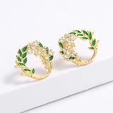 High Quality Handmade Enameled Z ircon Diamonds 18KGP Round Flower Earrings
