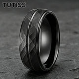 Black Blue Hammered 8mm Tungsten Carbide Wedding Engagement Rings