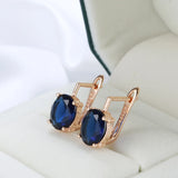 14K Gold Filled Geometric Oval Cut Dark Blue AAA Zircon Crystals Clip Elegant Earrings