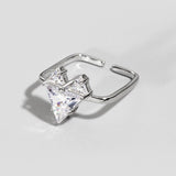 Sterling Silver Sparkling Clear AAAA Simulated Diamonds Heart Geometric Adjustable Ring - Trendy Fine Jewellery