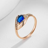Superb Sparkling Blue AAA Zircon Crystals Filled 14K Rose Gold Luxury Rings - Vintage Party Daily Fine Jewellery