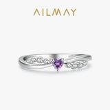 Delicate Twisted Silver Romantic Purple Heart AAAA Lab Created Diamond Ring