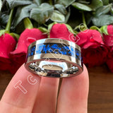 Pipe Cut Polished Finish Groove Inlay Silver Colour Men Women Tungsten Wedding Rings