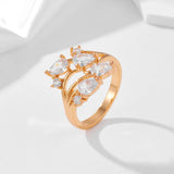 New Season Luxury Filled 14K Rose Gold White AAA Zircon Diamonds Leaf Ring - Party Wedding Luxury Jewellery