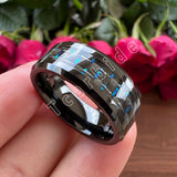Beveled Polished Carbon Fiber  6MM 8MM Men Women Classic Tungsten Wedding Rings