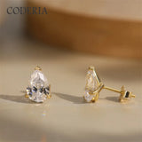 1CT 2CT Pear Cut D VVS1 Moissanite Diamonds 18k Gold Plated Silver Stud Earrings
