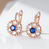 Splendid 14K Filled Gold Flower AAA Blue Zircon Diamonds Earrings High Quality Jewellery