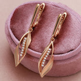 New 14K Rolled Gold Geometric AAA Zircon Diamonds Long Drop Fashion Fine Earrings