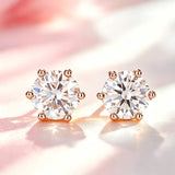 Classic Moissanite Diamonds Flower Stud Earrings 925 Silver with Six-Prong Setting