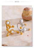 18K Gold Plated Stainless Steel Stylish Unique Design Pearls Geometric Adjustable Ring