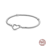 New Sterling Silver Classic Bucket Buckle Shiny Heart-shaped Charm Bracelets - Original Charm Fashion Jewellery - The Jewellery Supermarket